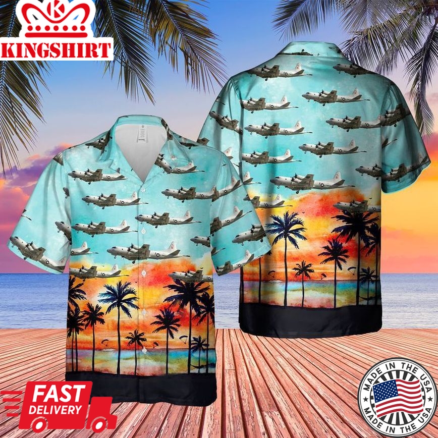 Us Navy Lockheed P-3C Orion Hawaiian, Short Sleeve Trendy Hawaiian Shirt For Men