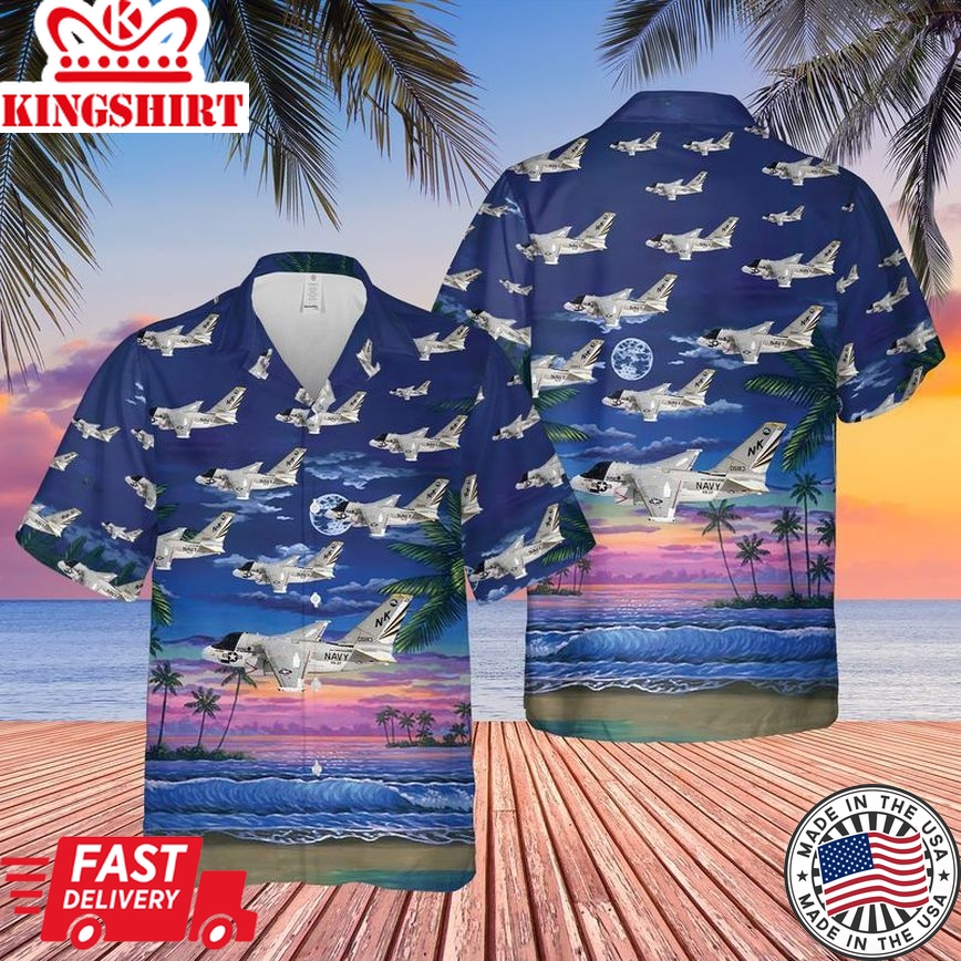 Us Navy Lockheed S-3 Viking Of Vs-37 Trendy Hawaiian Shirt, Short Sleeve Trendy Hawaiian Shirt For Men