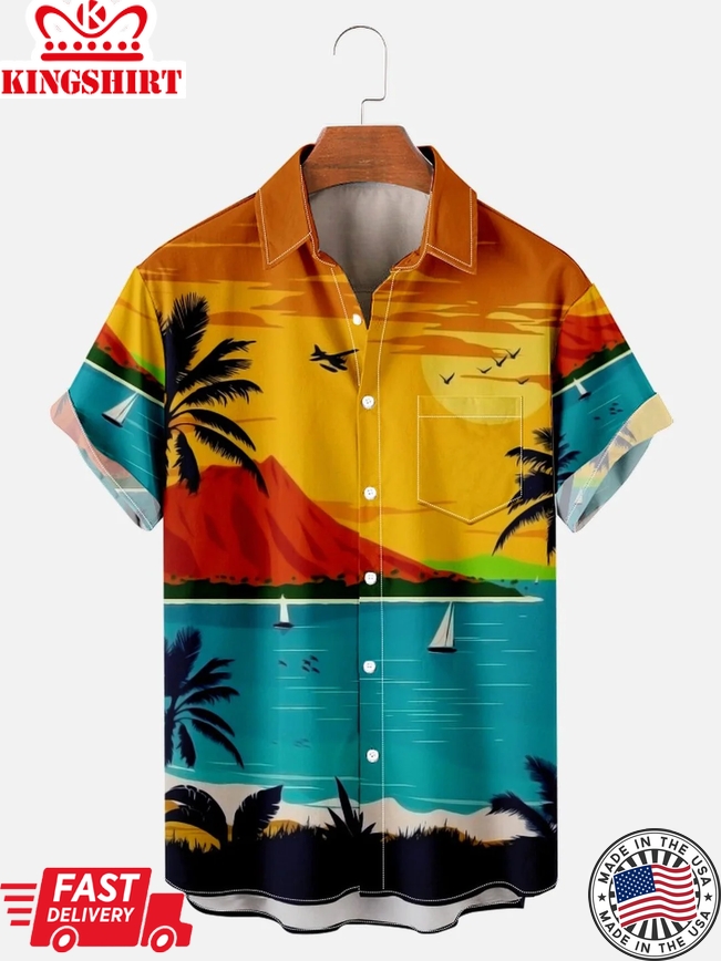 Vacation Leisure Plant Elements Coconut Tree Pattern Hawaiian Style Printed Shirt