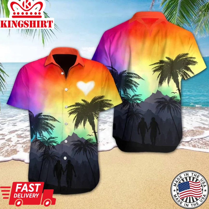 Vivid Background Lgbt Heart Trendy Hawaiian Shirt