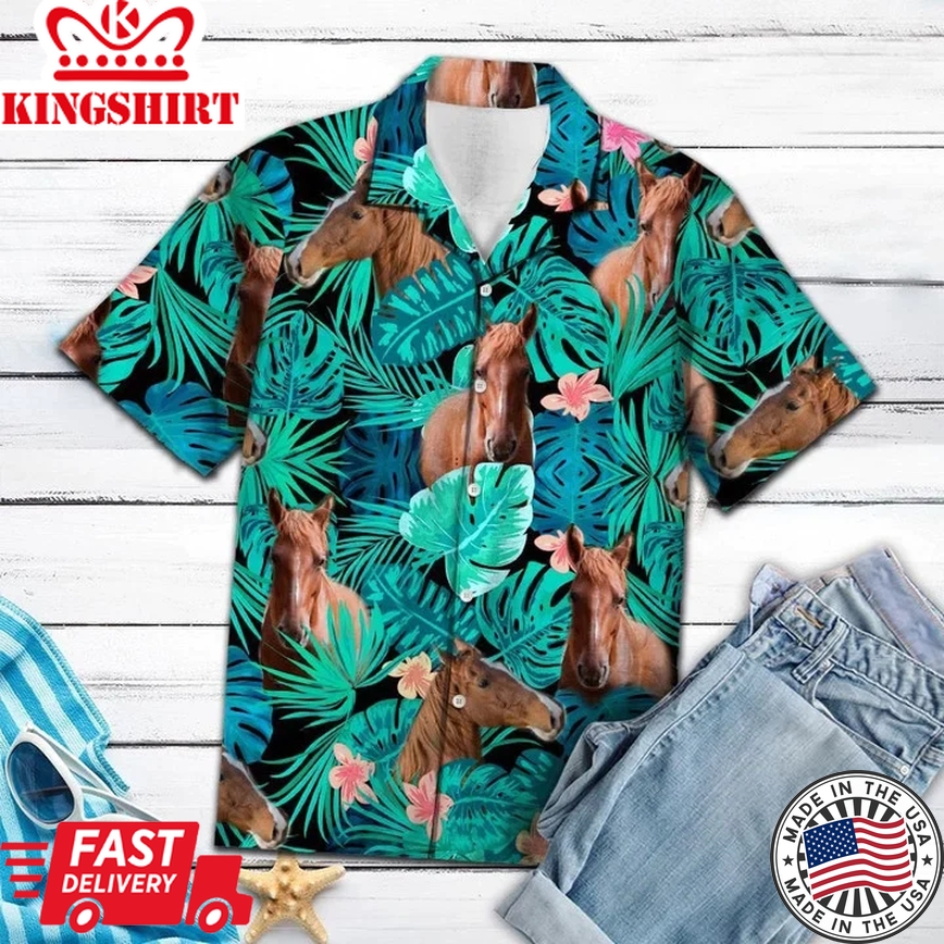 Vivid Forest With American Saddlebred Trendy Hawaiian Shirt For Men, Horse Hawaiian Aloha Shirt