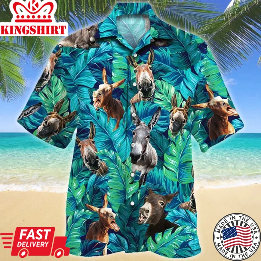 Watercolor Tropical Leafs Jungle Donkey Lovers Design Trendy Hawaiian Shirt