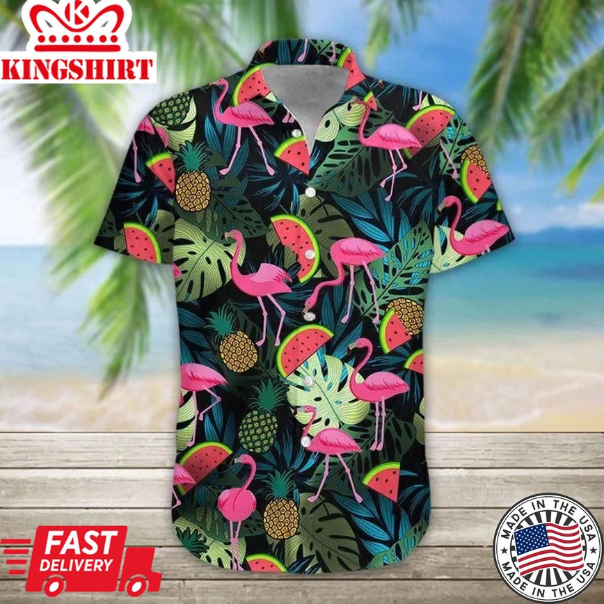 Watermelon And Flamingo Ornamental Design Trendy Hawaiian Shirt