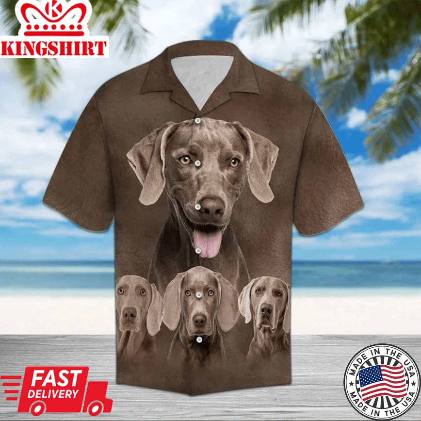 Weimaraner Great Dog Portrait On Brown Themed Pattern Trendy Hawaiian Shirt