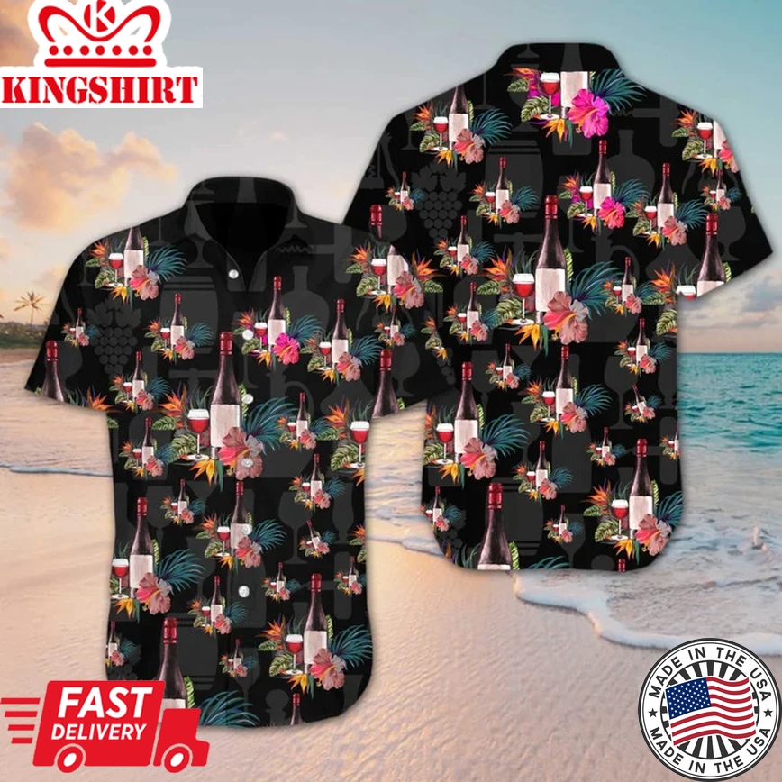 Wine Flower At Dark Night Trendy Hawaiian Shirt, Trendy Hawaiian Shirt For Men