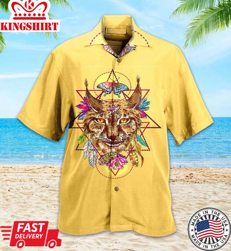 Yellow Native Fox and Butterfly Hawaiian Shirt Ideal Summer Gifts