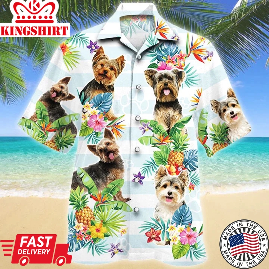 Yorkshire Terrier Dog Tropical Flower Pattern Trendy Hawaiian Shirt